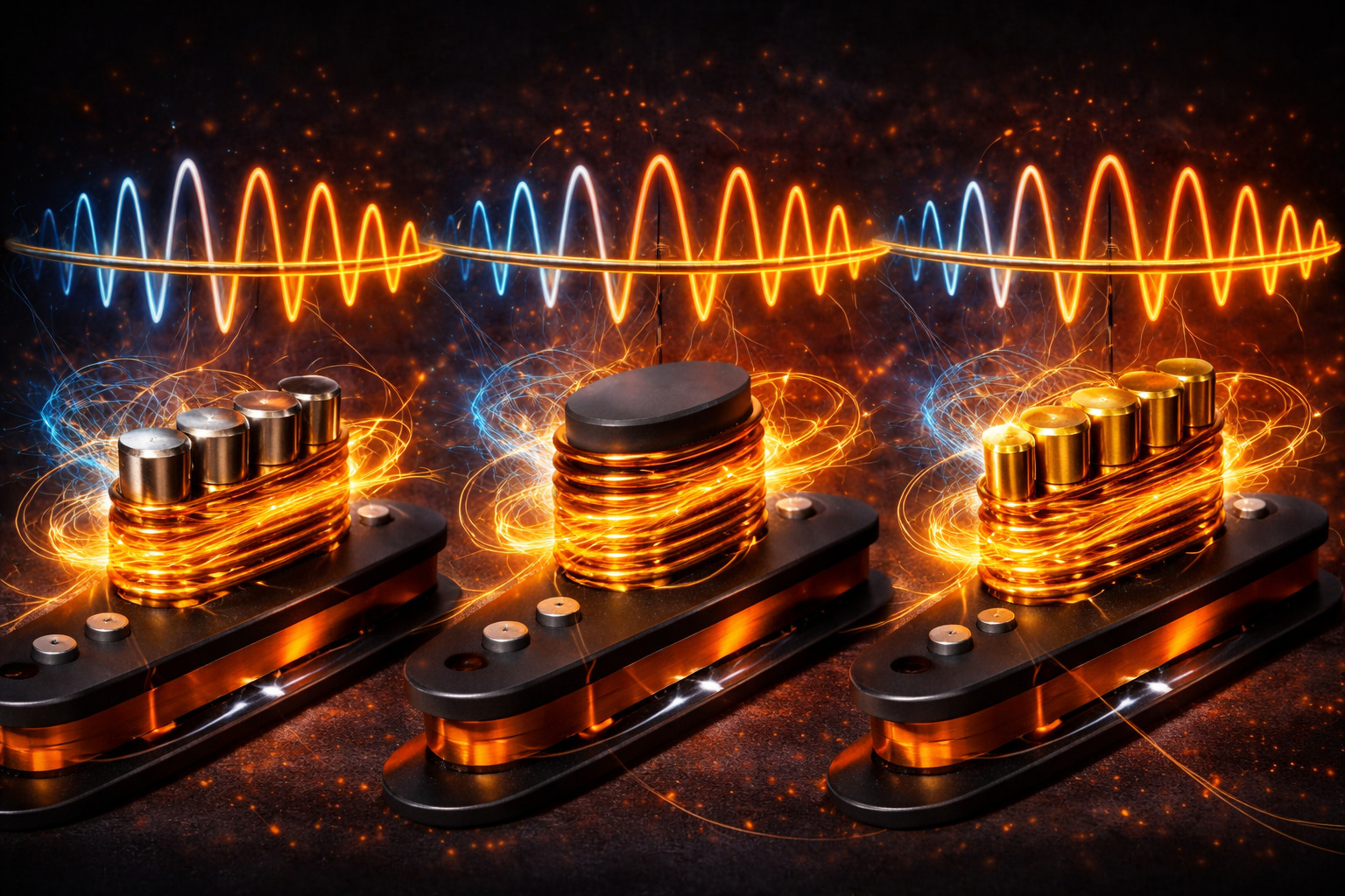 Illustration showing how different pickup magnets affect the detected string signal.
