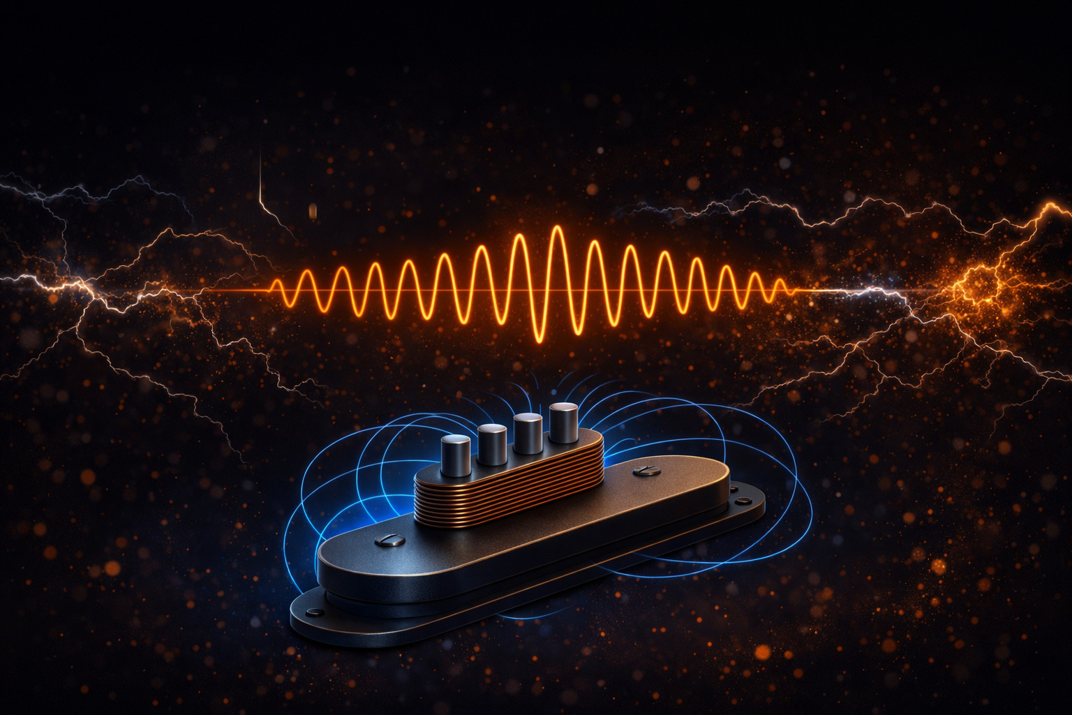 Illustration showing bright single coils and the noise they can pick up.