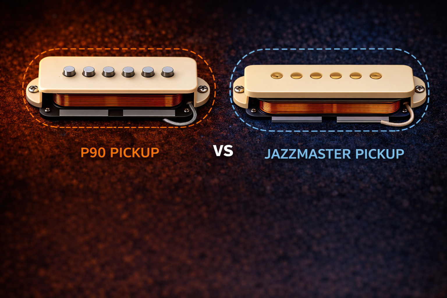 Illustration comparing a P-90 pickup with a true Jazzmaster pickup.