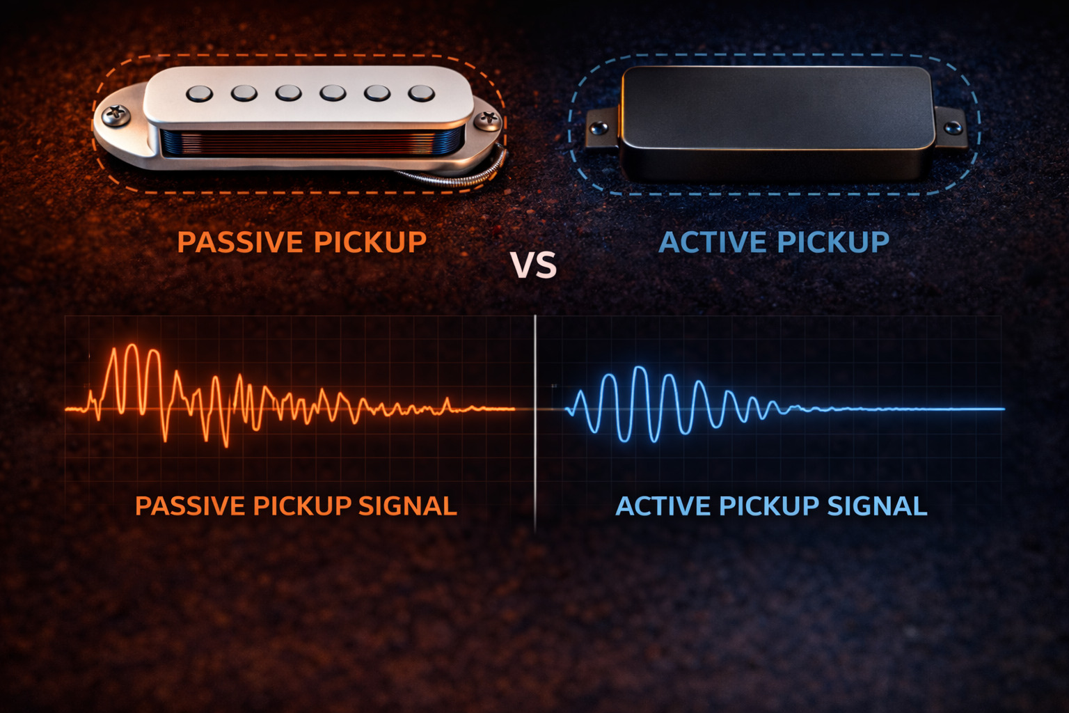 Illustration comparing passive and active pickup behavior.
