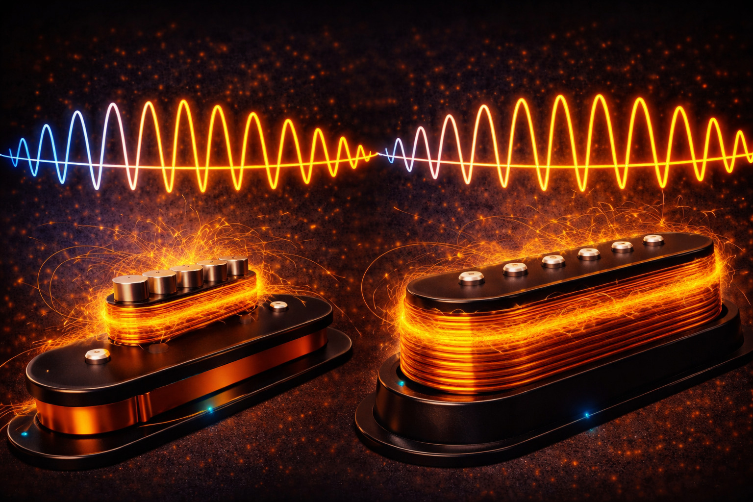 Illustration comparing a standard single coil pickup with a P-90 pickup.